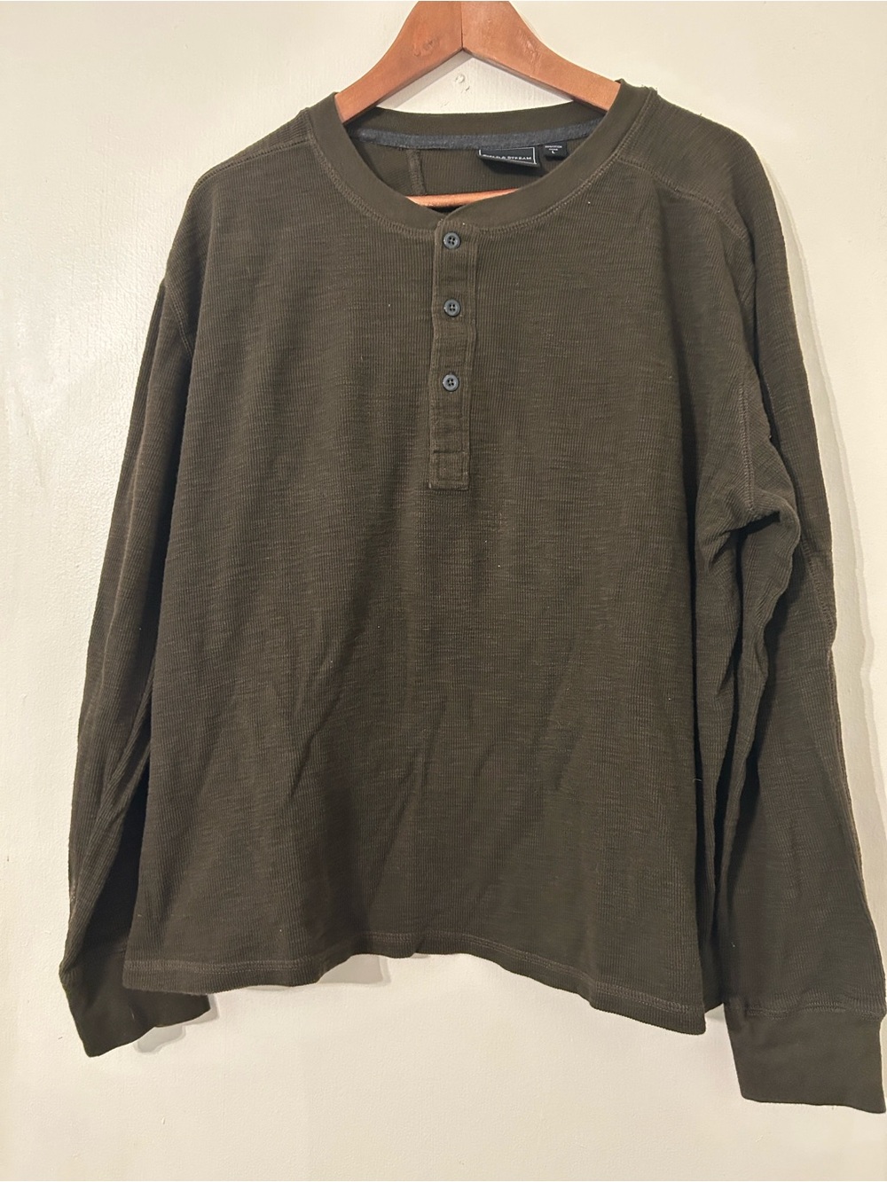 Men's Brown Henley Long-Sleeve Knit Shirt